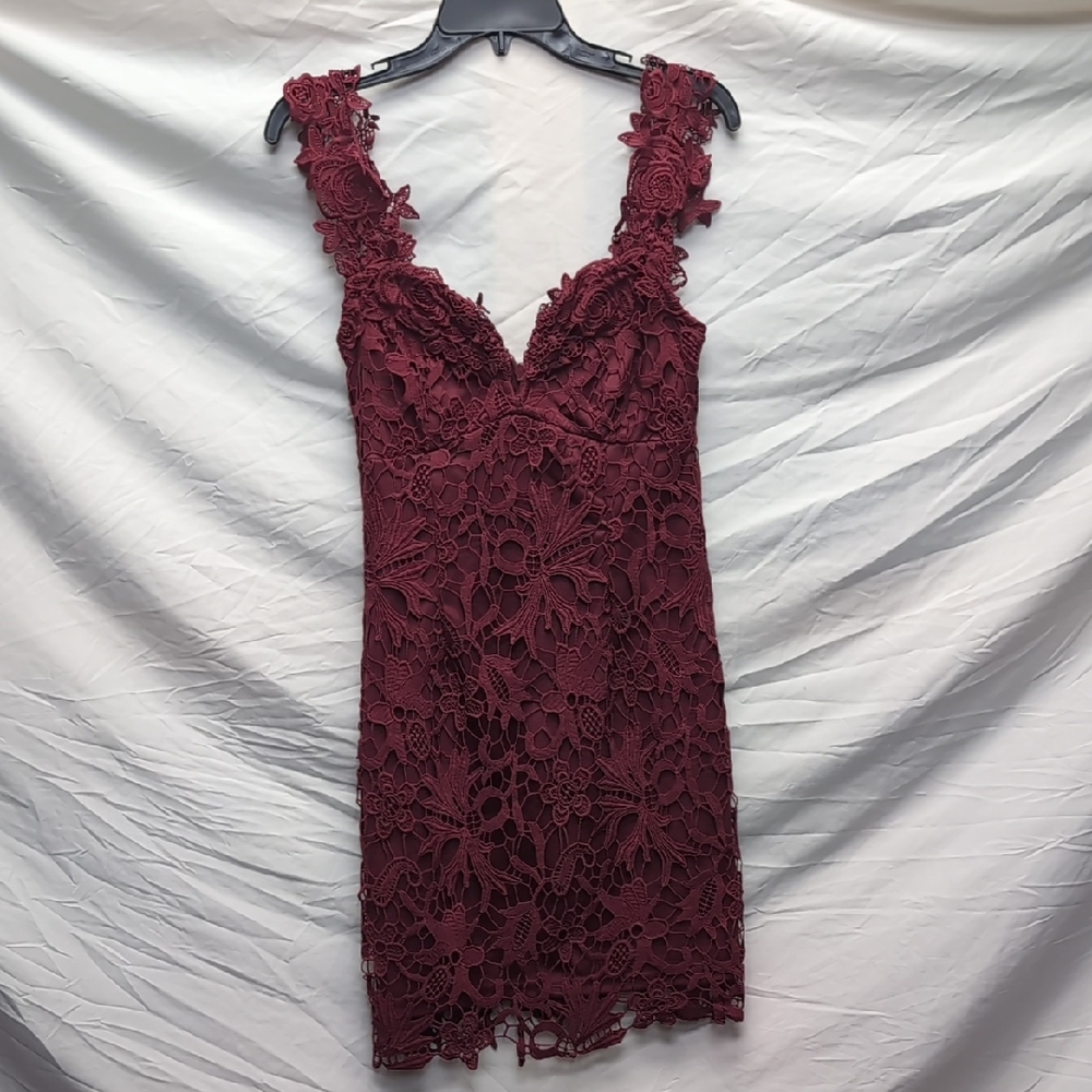 Lulu's Burgundy Floral Lace Mini Dress - Picture 3 of 10